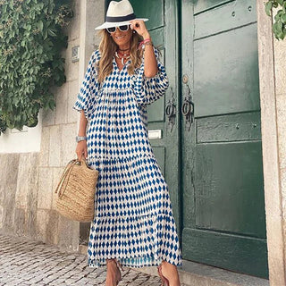 Brooklynn - Boho Sommerkleid - Aufgeblasener Relaxed Fit - Kleider - Blau - Müller Mode