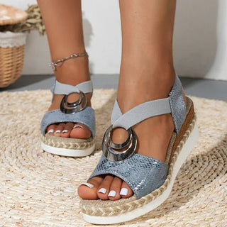 Calista - Keilsandalen - Trendiger Schlangendruck - Sandalen & Hausschuhe - Blau - Müller Mode