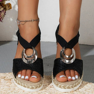 Calista - Keilsandalen - Trendiger Schlangendruck - Sandalen & Hausschuhe - Schwarz - Müller Mode