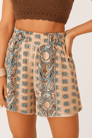 Carina Boho - Shorts mit Ornamentprint und elastischem Bund - Shorts - Khaki - Müller Mode