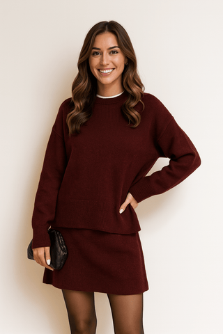 Carina Strick - Zweiteiler mit Pullover und Minirock - Sets - Burgund - Müller Mode