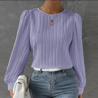 Carina - Bluse mit Streifen - Bluse mit Rundhalsausschnitt - Bluse - Lila - Müller Mode