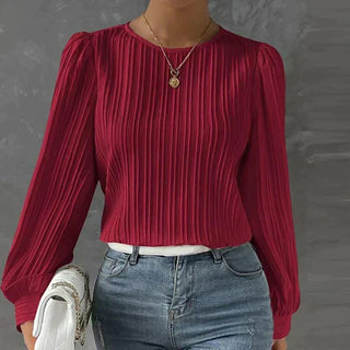 Carina - Bluse mit Streifen - Bluse mit Rundhalsausschnitt - Bluse - Rot - Müller Mode