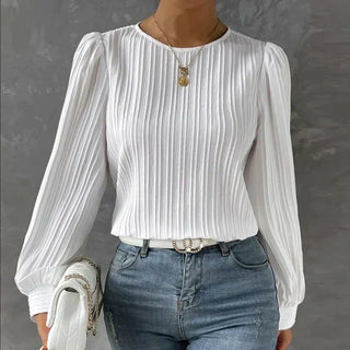 Carina - Bluse mit Streifen - Bluse mit Rundhalsausschnitt - Bluse - Weiß - Müller Mode