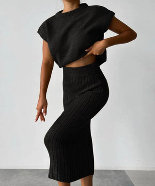 Carissa - Passendes Top und Midi - Rock - Strick - Set - Sets - Schwarz - Müller Mode