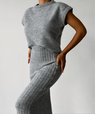 Carissa - Passendes Top und Midi - Rock - Strick - Set - Sets - Grau - Müller Mode