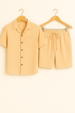 Cedric Strukturierter Hemd - und - Shorts - Set - Set - Aprikose - Müller Mode
