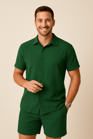 Cedric Strukturierter Hemd - und - Shorts - Set - Set - Dunkelgrün - Müller Mode