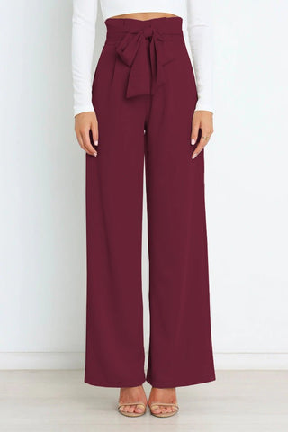 Chantal - Weite Hose - Mit Bindegürtel - Stoffhosen - Weinrot - Müller Mode