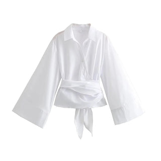 Charissa - Langärmelige Kimono - Bluse - Breiter Fliegengürtel - Bluse - Weiß - Müller Mode