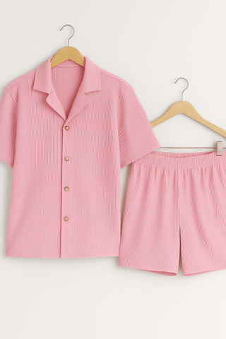 Christian Geripptes Hemd - und - Shorts Set - Set - Rosa - Müller Mode