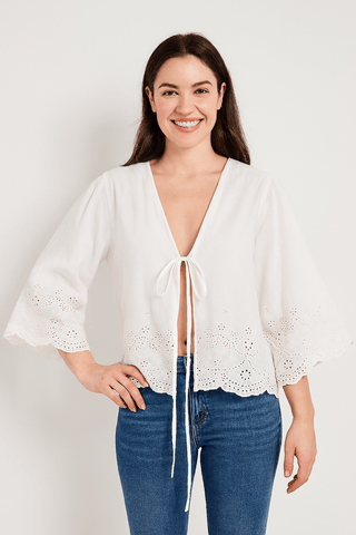 Christien Bluse mit Stickerei und Bindeband - Bluse - Weiß - Müller Mode