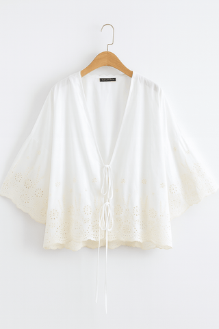 Christien Bluse mit Stickerei und Bindeband - Bluse - Weiß - Müller Mode