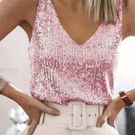 Christine Pailletten - Top mit V - Ausschnitt - Tops - Rosa - Müller Mode