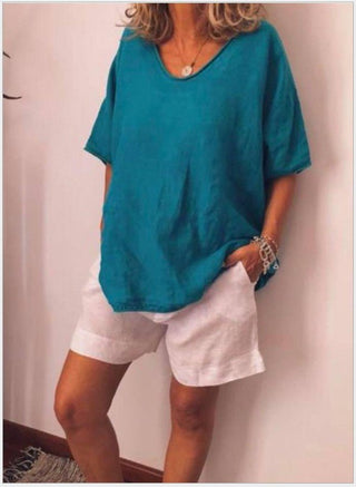 Clara Bluse mit V - Ausschnitt und kurzen Ärmeln - Bluse - Armeegrün - Müller Mode