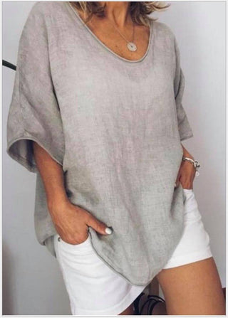 Clara Bluse mit V - Ausschnitt und kurzen Ärmeln - Bluse - Hellgrau - Müller Mode