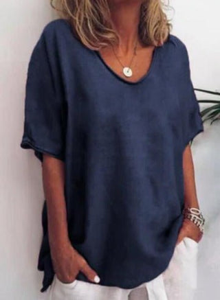 Clara Bluse mit V - Ausschnitt und kurzen Ärmeln - Bluse - Marineblau - Müller Mode