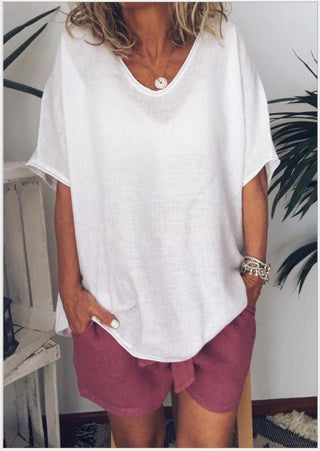 Clara Bluse mit V - Ausschnitt und kurzen Ärmeln - Bluse - Weiß - Müller Mode