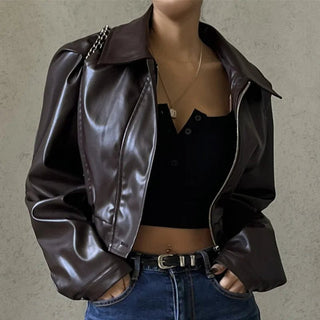 Claudia Kunstlederjacke Cropped - Leichte Jacken - Braun - Müller Mode