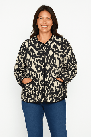 Connie Steppjacke Rundhals Animalprint - Leichte Jacken - Schwarz - Müller Mode