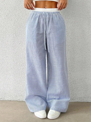 Daphne - Lässige Hose mit weitem Bein - Streifendruck - Jogginghosen - Himmelblau - Müller Mode