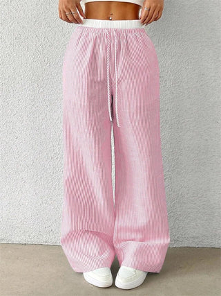 Daphne - Lässige Hose mit weitem Bein - Streifendruck - Jogginghosen - Rosa - Müller Mode