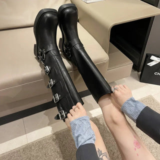 Darcie - Kniehohe Stiefel - Punk Gothic Stil - Stiefel - Schwarz - Müller Mode