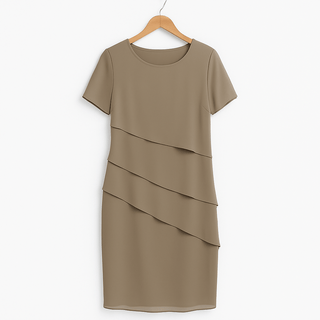 Daria Gestuftes Chiffonkleid - Kleider - Khaki - Müller Mode