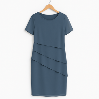 Daria Gestuftes Chiffonkleid - Kleider - Blau - Müller Mode