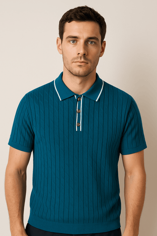 David Strick Poloshirt mit Kontrastkragen - Polos - Blaugrau - Müller Mode