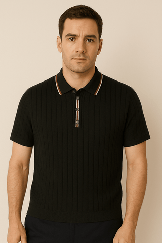David Strick Poloshirt mit Kontrastkragen - Polos - Schwarz - Müller Mode