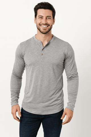 Edmund Langarm - Henley - Shirt - Hemden - Grau - Müller Mode