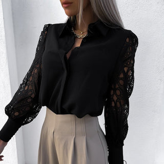 Elena Bluse mit Spitzenärmeln - Bluse - Schwarz - Müller Mode