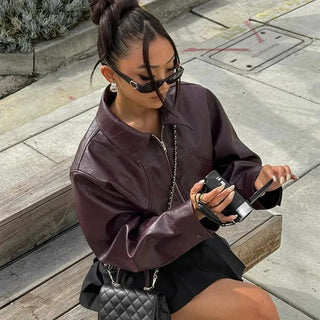 Elise Kunstlederjacke Reißverschluss - Leichte Jacken - Burgund - Müller Mode