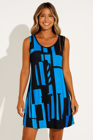 Elli Ärmelloses A - Linien - Minikleid mit Print - Kleider - Blau - Müller Mode