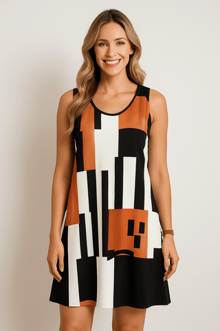 Elli Ärmelloses A - Linien - Minikleid mit Print - Kleider - Hellbraun - Müller Mode