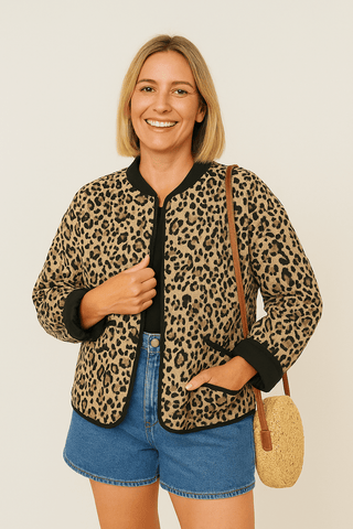 Else Steppjacke Rundhals Animalprint - Leichte Jacken - Braun - Müller Mode