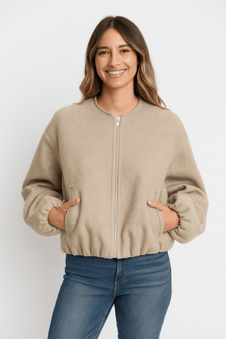 Emilia Reißverschlussjacke mit Ballonärmeln - Jacken - Khaki - Müller Mode