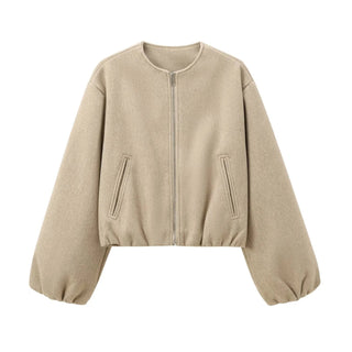 Emilia Reißverschlussjacke mit Ballonärmeln - Jacken - Khaki - Müller Mode