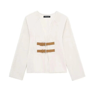 Emma Blazerjacke V - Ausschnitt mit Schnallen - Leichte Jacken - Beige - Müller Mode