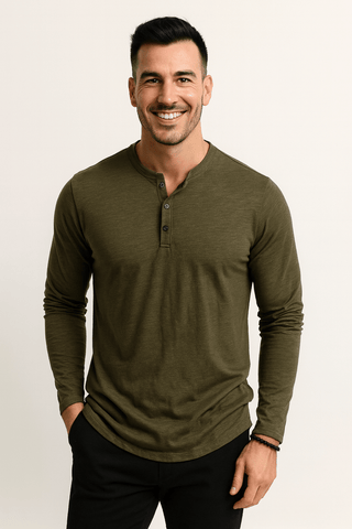 Erik Langarm - Henley - Shirt mit Knopfleiste - Hemden - Grün - Müller Mode