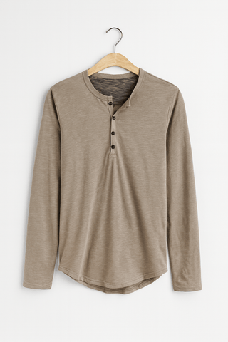 Erik Langarm - Henley - Shirt mit Knopfleiste - Hemden - Khaki - Müller Mode