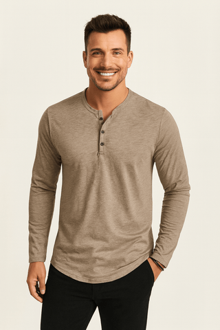 Erik Langarm - Henley - Shirt mit Knopfleiste - Hemden - Khaki - Müller Mode
