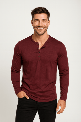 Erik Langarm - Henley - Shirt mit Knopfleiste - Hemden - Rot - Müller Mode