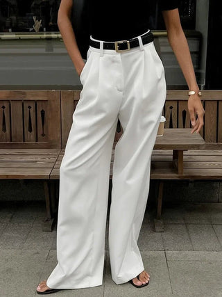 Eunice - Weite Hosenbeine - Hochtaillierter Stil - Stoffhosen - Weiß - Müller Mode