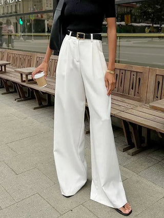 Eunice - Weite Hosenbeine - Hochtaillierter Stil - Stoffhosen - Weiß - Müller Mode