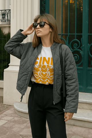 Eva Steppjacke Stehkragen mit Taschen - Leichte Jacken - Grau - Müller Mode