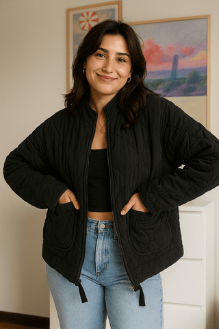 Eva Steppjacke Stehkragen mit Taschen - Leichte Jacken - Schwarz - Müller Mode