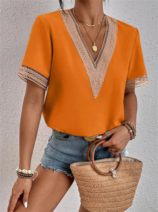 Eva - Top - V - Ausschnitt Spitze - Tops - Orange - Müller Mode