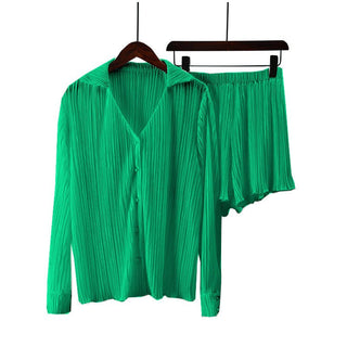 Fenna - Top & Kurze Hose - Stylisches Plissee - Set - Sets - Olivgrün - Müller Mode